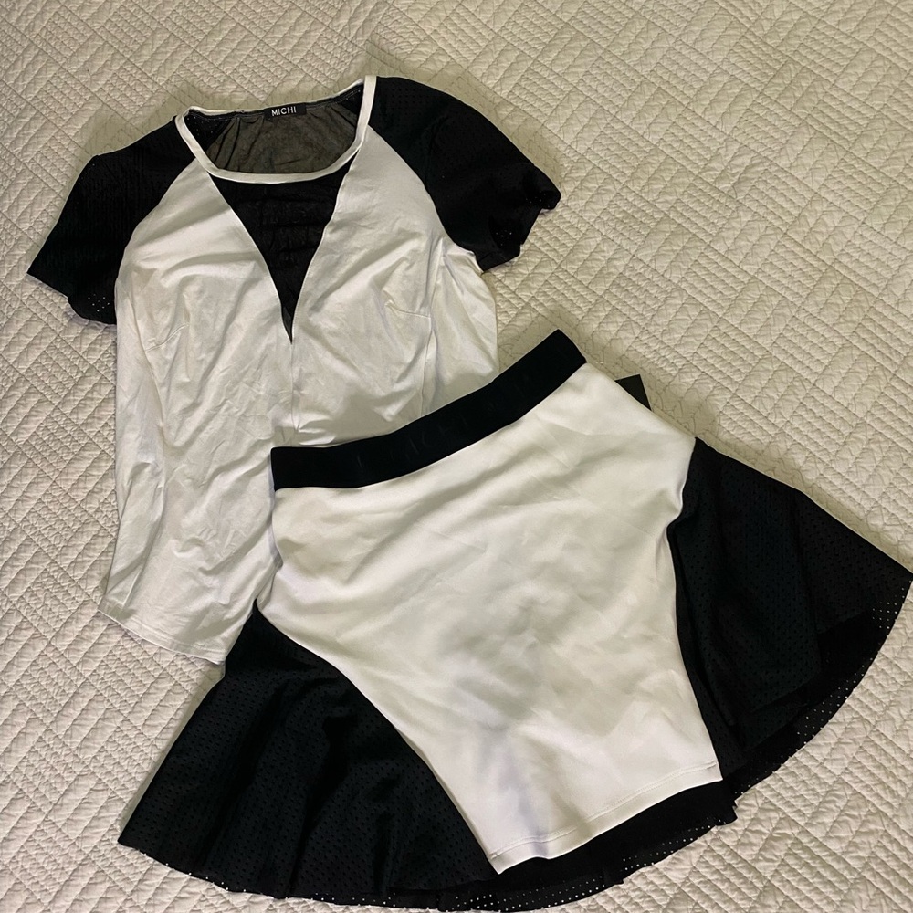 MICHI Black and White Two-Piece Skirt Set